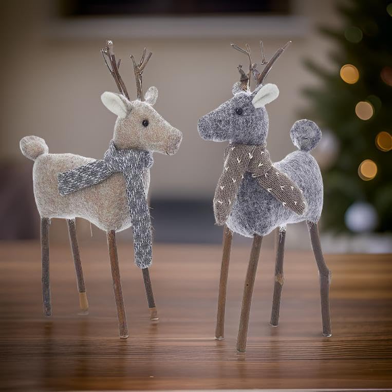 The-Bridge-Collection-Rustic-Plush-Deer-Table-Top-Pieces-Set-of-2-Gray-and-Brown-Reindeer-Centerpieces-for-Primitive-Christmas-Decor The Bridge Collection Rustic Plush Deer Table Top Pieces Set of 2 Gray and Brown Reindeer Centerpieces for Primitive Christmas Decor