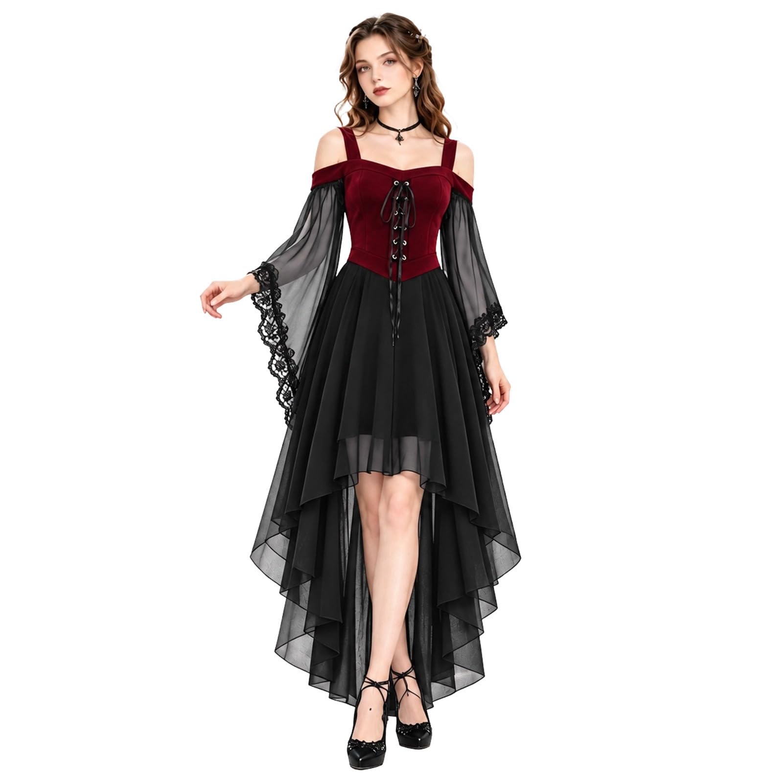 Halloween Costumes for Women Women's Butterfly Sleeve Sexy Lace Gothic Dresses Chiffon Off Shoulder Halloween Sleeve Witch Gothic Vintage Victorian Maxi Dresses Party Cosplay Outfits — image 1