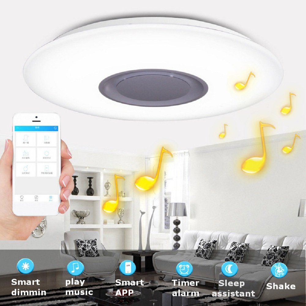 Musik LED Deckenleuchte RGB Dimmbare Bluetooth Lampe 24W mit Telefon APP Steuerung Primitive Acryl Bobby Deckenleuchte Intelligente LED-Lampe