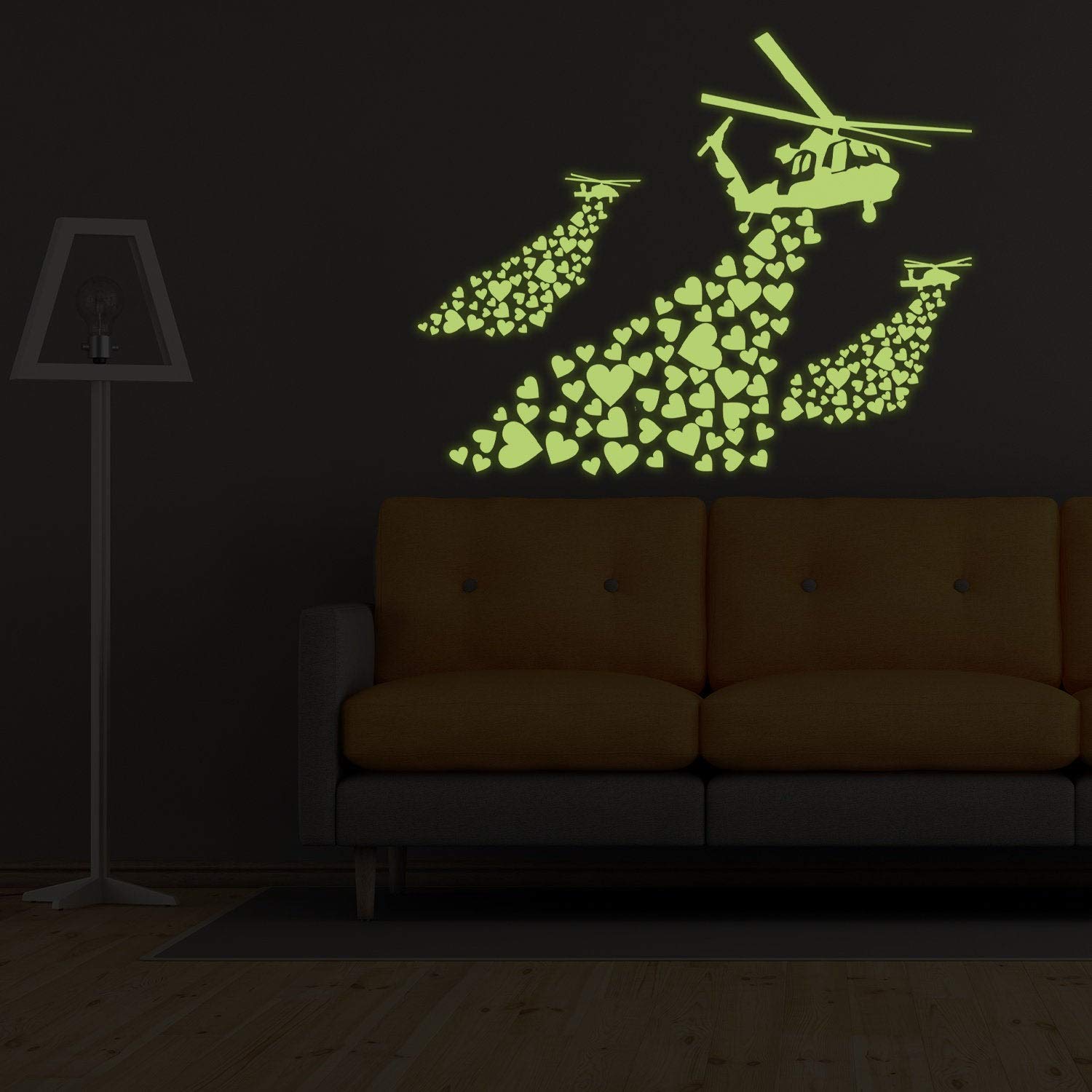 Glow In The Dark Wand Vinyl Sticker Art - Leuchtstoff Neon Nachtleuchtend Licht Aufkleber Kinderzimmer Stick - Banksy Helikopter Hearts Graffiti