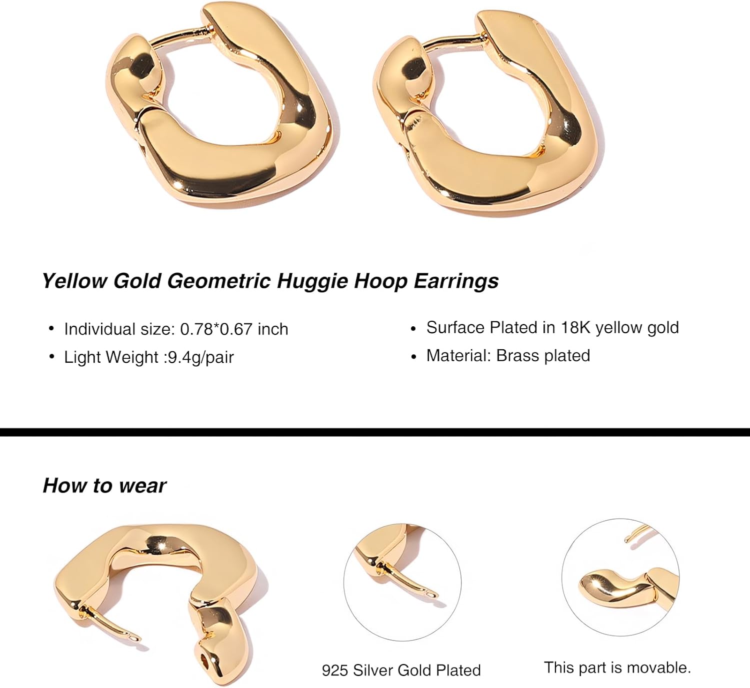 18k Gold Square Hoops for Women Chunky Hoop Earrings Small Thick Huggie Hoops Earing Square Hypoallergenic Jewelry Gifts for Women - Image 3