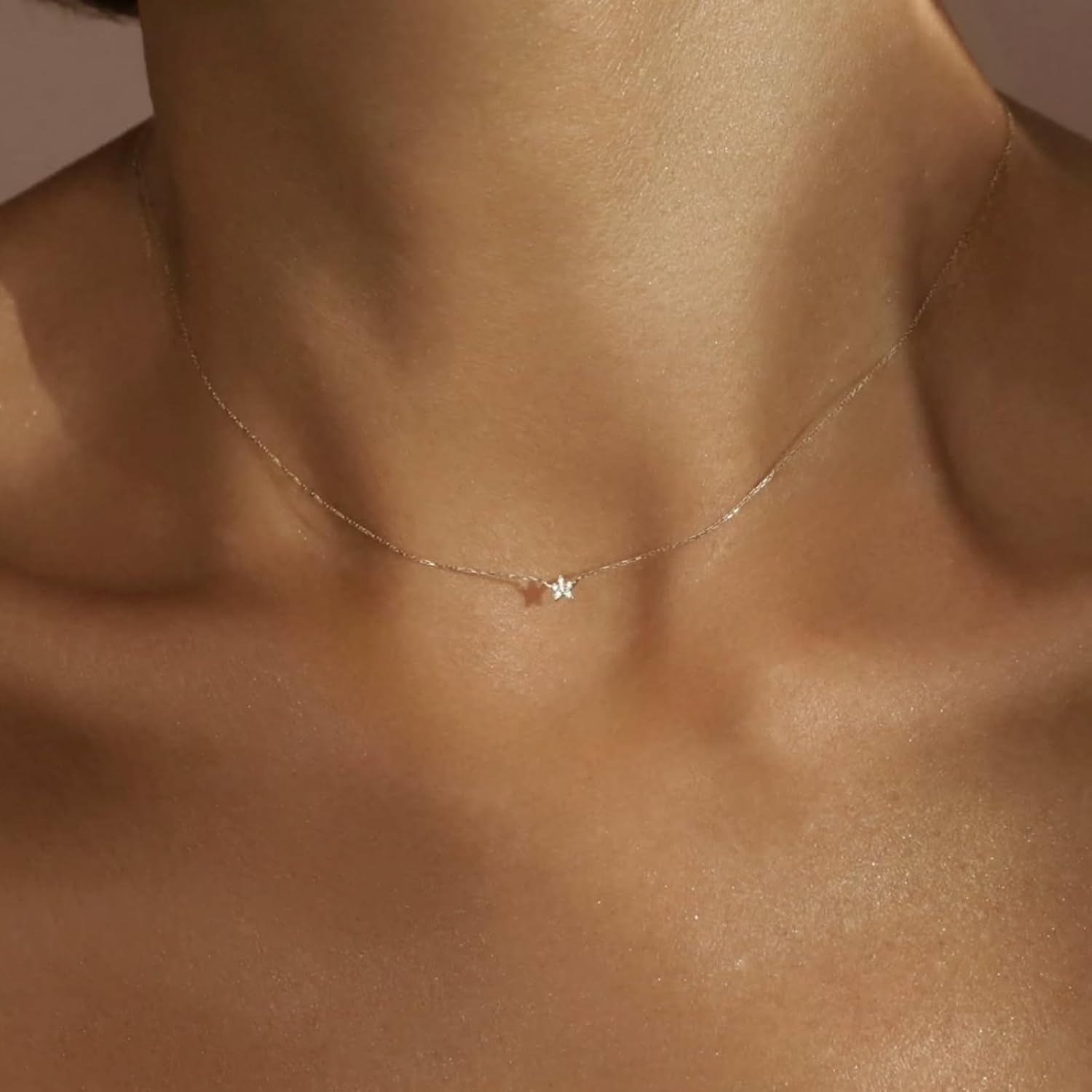 STONEFANS Diamond Necklaces for Women - Cute Pendant Plated Dainty Chain 14K Gold Star Necklace Trendy Prom Wedding Star Jewelry Bridesmaid Gifts - Image 2