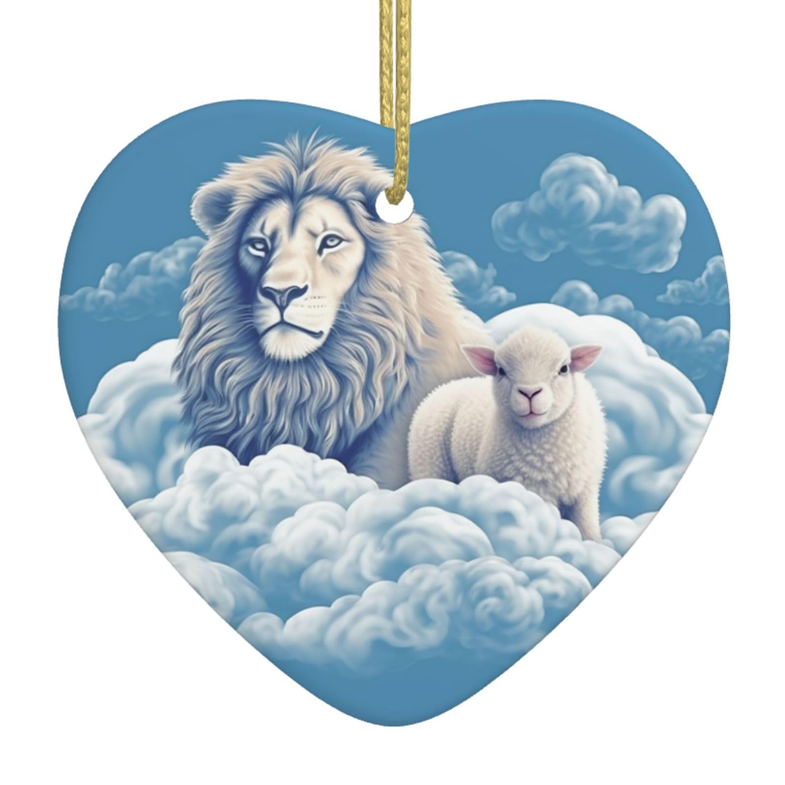 Fodpand Women's White Lamb With A Lion On The Clouds Christmas Ornaments 2025, Gift Exchange For Men, Collectible Ceramic Ornament Heart Hanging Ornaments For Christmas Tree Decoration