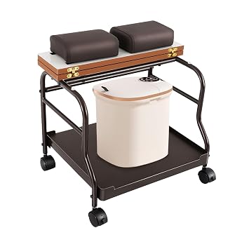 Pedicure Foot Rest, Pedicure Cart Foot Bath Trolley Portable Beauty Salon Nail Esthetician Trolley Cart Footrest Stand with Swivel Casters Foldable Top Coffee