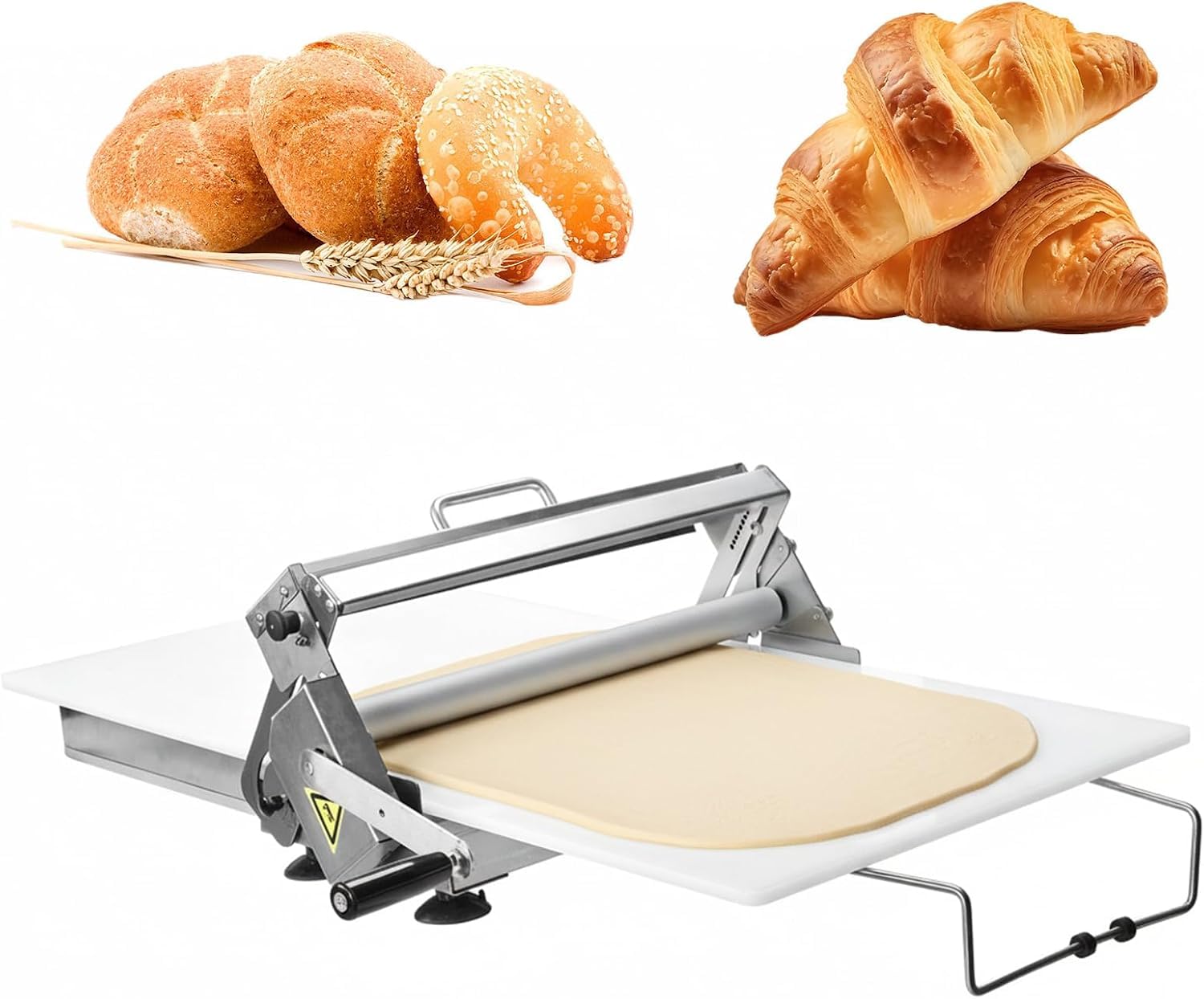 Laminadora de Masa Plegable de Acero Inoxidable, Rodillo Manual para Masa, 55 grosores Ajustables de 0 a 25 mm para Croissants, Pizza, Masa para Tartas y Pasteles.