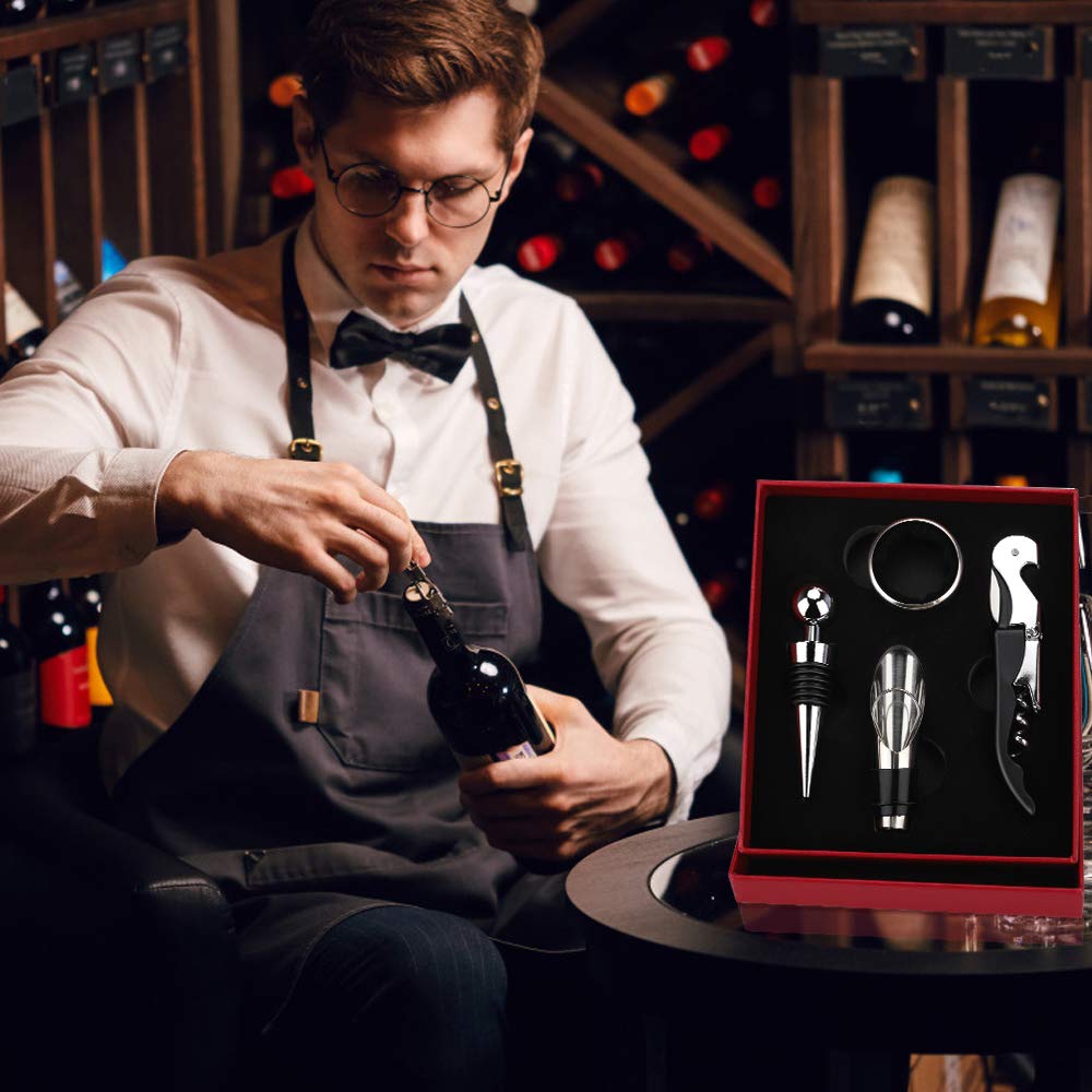 Weinöffner Kellnermesser Weinflaschenöffner Wine Opener, Rostfreier Stahl Korkenzieher Flaschenöffner, Professionelle Geschenkbox 4 in 1