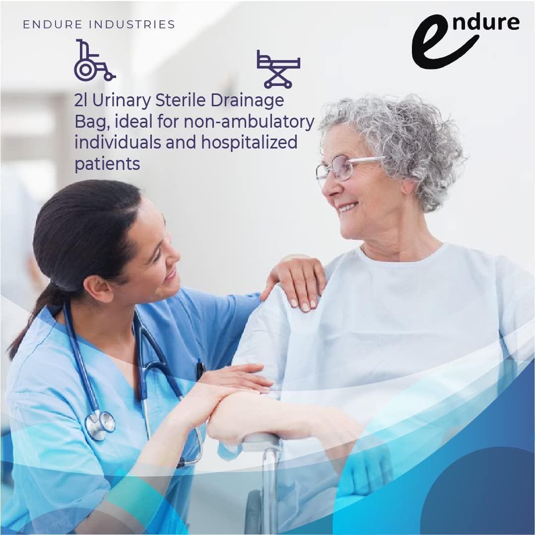 Endure - Bolsa de orina estéril desechable para adultos, 2000 ml, paquete de 10 bolsas unisex de drenaje médico de emergencia con válvula antirreflujo