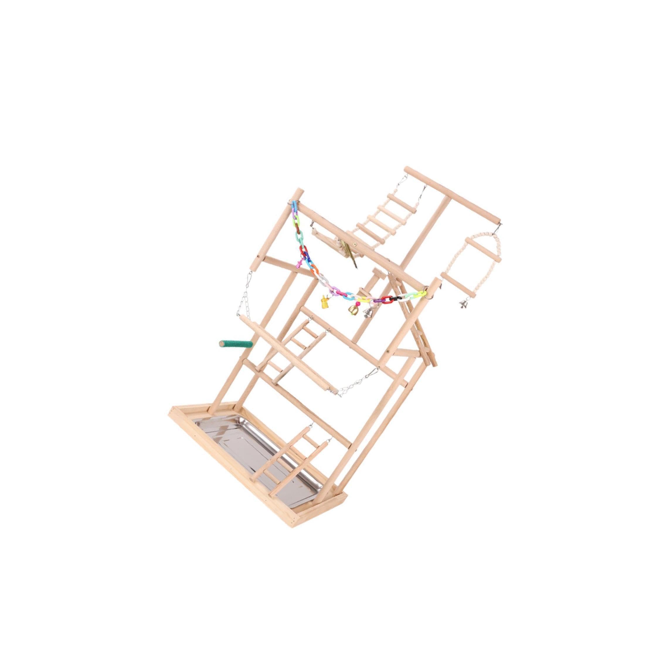 Puesto de Juego para pájaros, Percha de para Madera, Gimnasio con Escalera y Columpio para Escalar, Juguetes para Loros, Espacio de Aventura para Juegos, Ejercicio para
