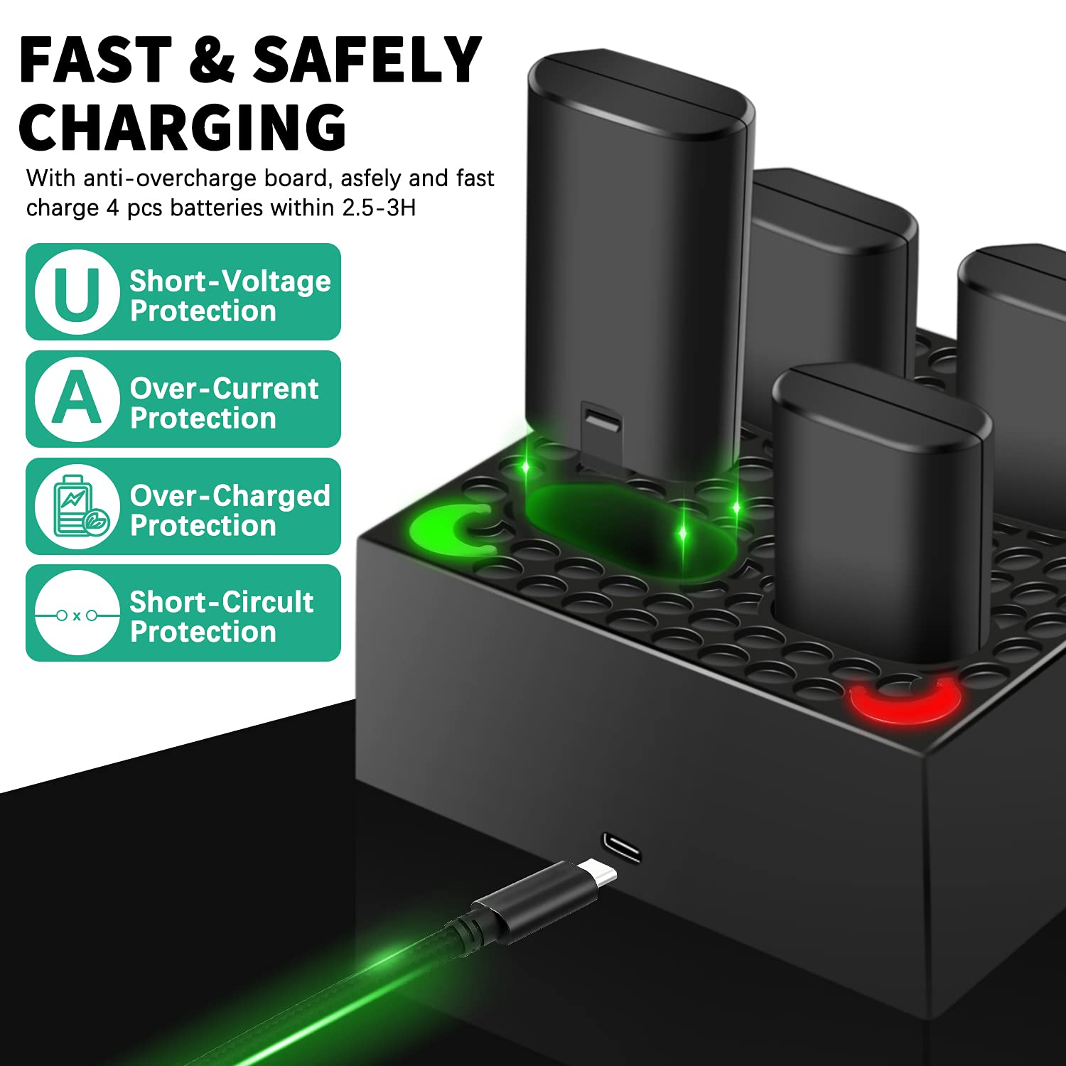 TechKen Lot de 4 batteries rechargeables pour manette Xbox Series X|S Xbox One Elite, 4 batteries 1200 mAh