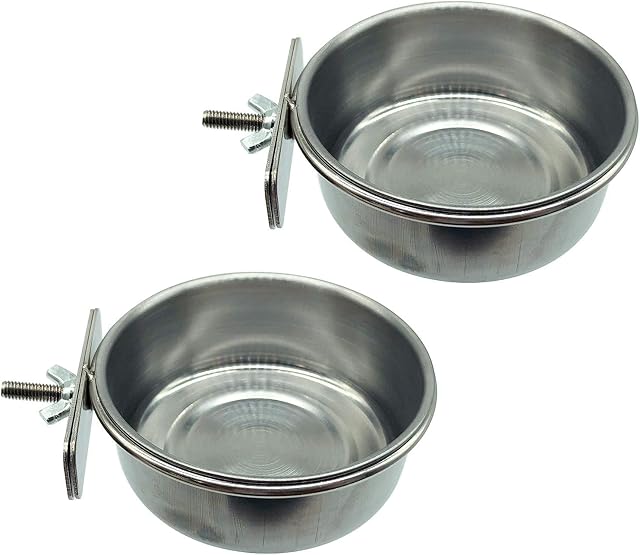 Tfwadmx Bird Feeding Dish Cups Parrot Food Bowl Clamp Holder Coop Cup, Bird Cage Water Bowl for Parakeet African Greys Conure Cockatiels Lovebird Budgie Chinchilla 2 Pack