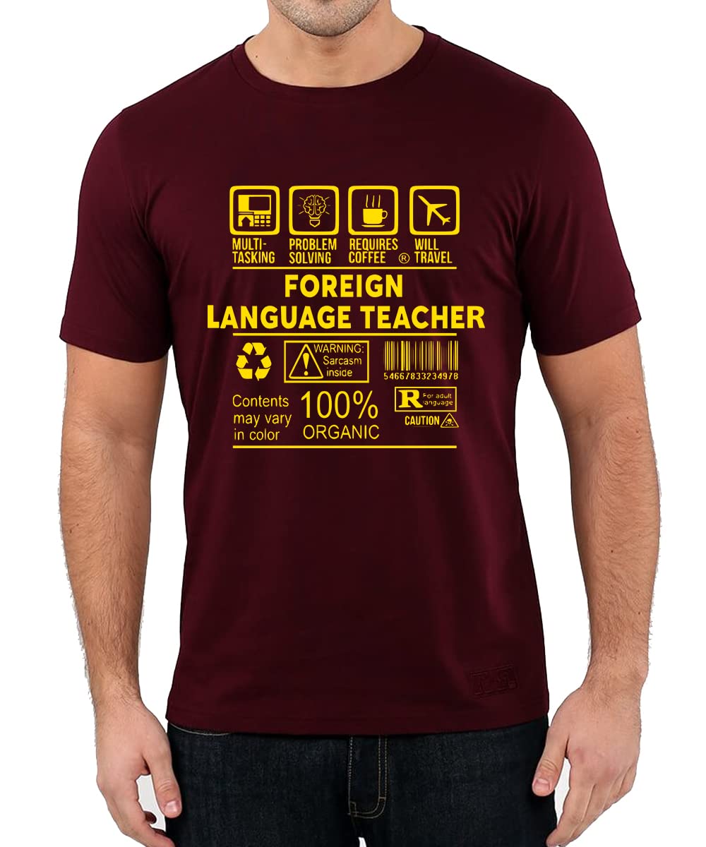 CaseriaMen's Cotton Printed T-Shirt -Foreign Language Teacher | 100% Cotton | Half Sleeves | Regular Fit | Printed | Round Neck | Graphic T Shirt