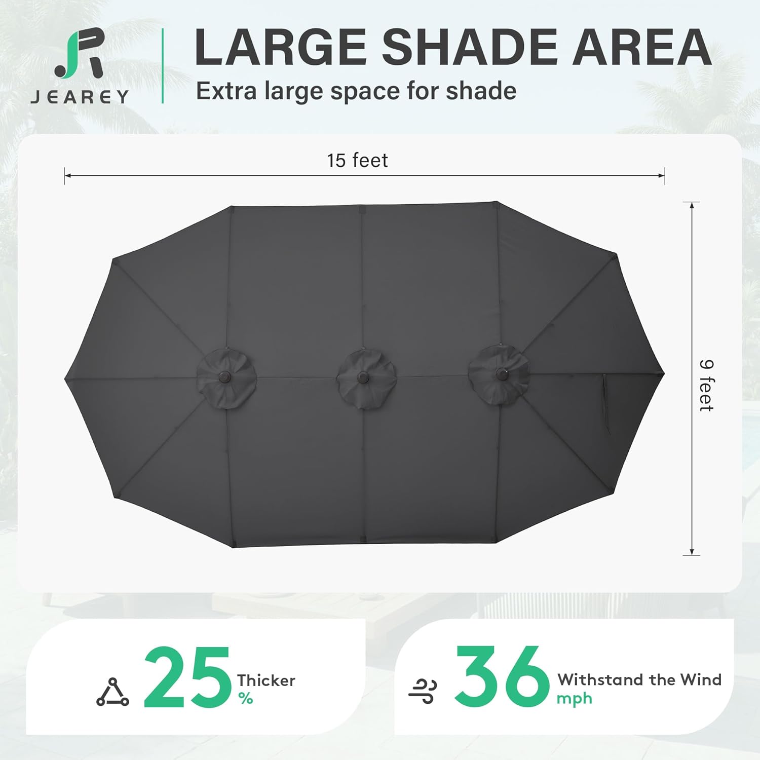JEAREY 15ft Large Patio Umbrella with Base, Outdoor Rectangle Umbrella Double-Sided Market Umbrella with Stand for Pool, Deck, Backyard and Garden, Gray