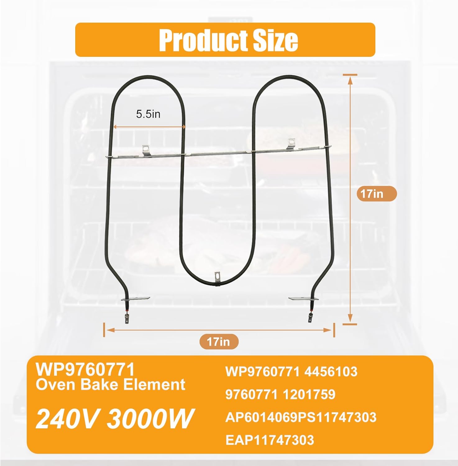 WP9760771 Broil Element Compatible with Whirlpool Oven Parts, Replacement Part Number WP9760771 Replaces 4456103,9760771,1201759,AP6014069,PS11747303,EAP11747303