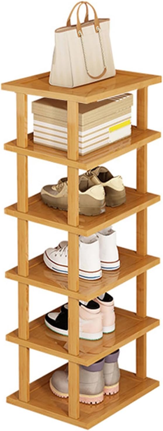 Walbest 6-Tier Natural Bamboo Shoe Rack for Entryway, Wood Small Shoe Organizer Shelf Free Standing Shoe Racks for Indoor Outdoor Yellow