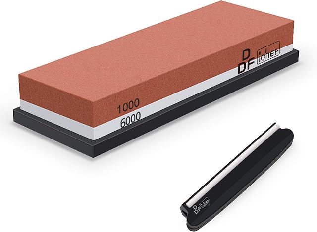 DDF iohEF Sharpening Stone, Whetstone grit 1000/6000, Professional 2-in-1 Double-Sided Knife Sharpener with Non-Slip Silicone Base and Angle Guide
