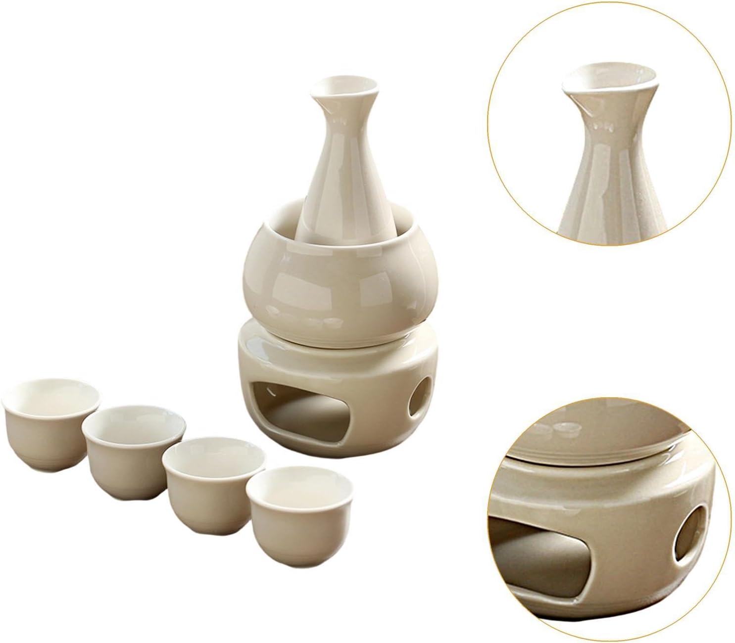 Ceramic Sake Set Cups with Warmer Practical 4 Cups Professional Porcelain