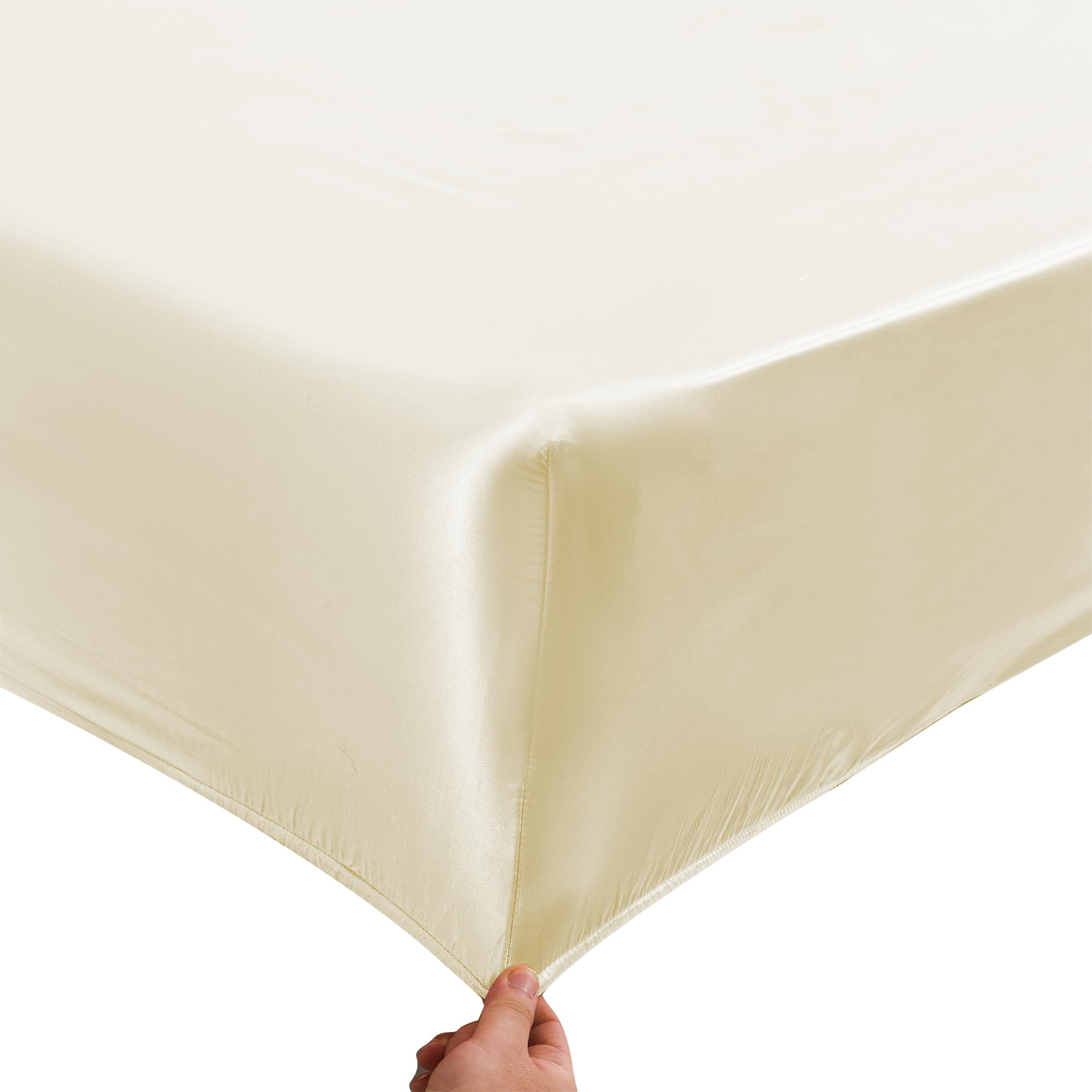 ROOEE Satin Silk Fitted Sheet with Pillowcase Set Breathable Soft Bedding Brushed Fabric Wrinkle - Image 3