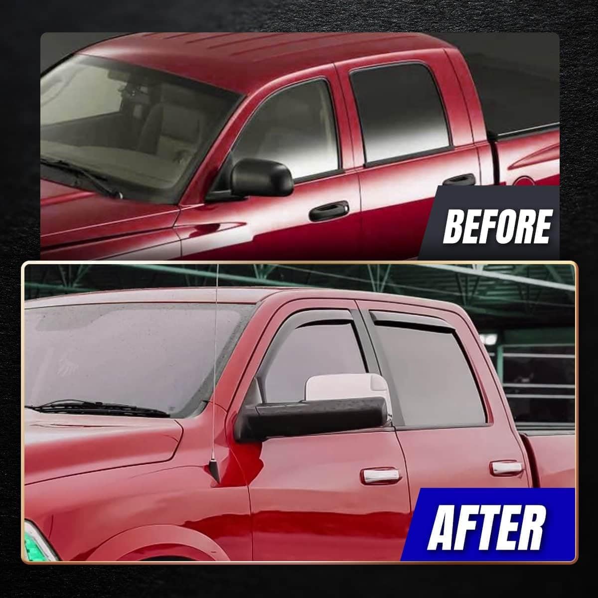 in-Channel Window Vent Visors Shades Wind Deflectors, Window Visors Rain Guards Shield Vent Visor Rain Shields for Dodge Ram Crew Cab 1500 2500 2009-2018