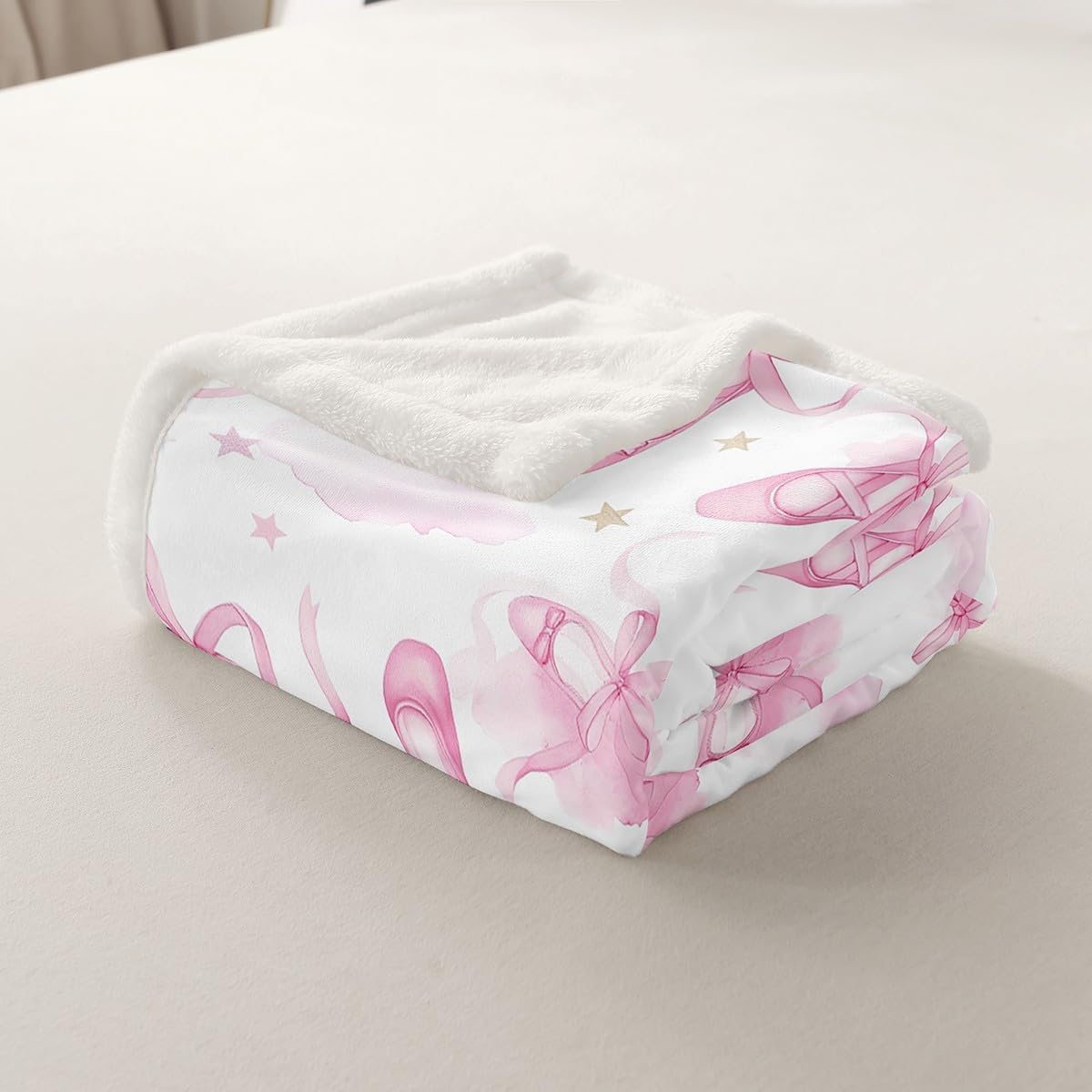 Feelyou Kids Pink Ballet Sherpa Blanket Dancing Ballerinas Fleece Throw Blanket Pink Bow Tie Plush Blanket for Bed Sofa Couch for Kids Boys Girls Lace Fuzzy Blanket Adult Bedroom Decor Twin 60"x80"