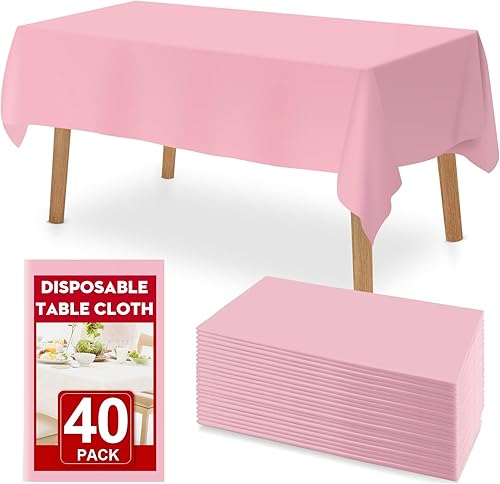 Miniatura 11 de Paquete de 40 manteles desechables de plástico blanco, 54 x 108 pulgadas, para mesas rectangulares, mantel desechable para cenas, fiestas,