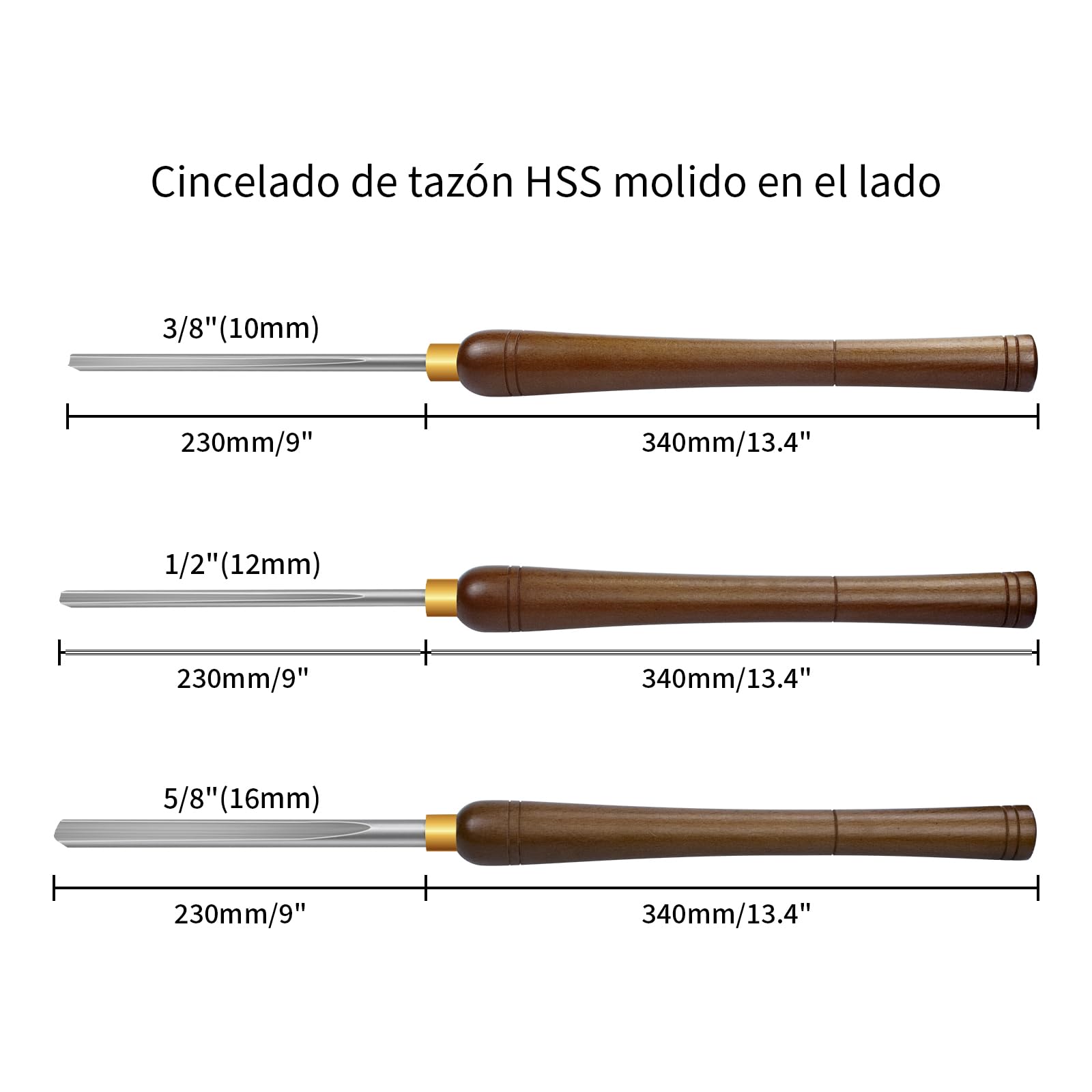 Gubia de Cuenco de Torneado de Madera, Juego De Cinceles De Torno De Gubia De Cuenco, Herramientas De Torneado De Torno De Madera De 3 Piezas Con Hoja HSS (Flauta De 10mm, 12mm Y 16mm)