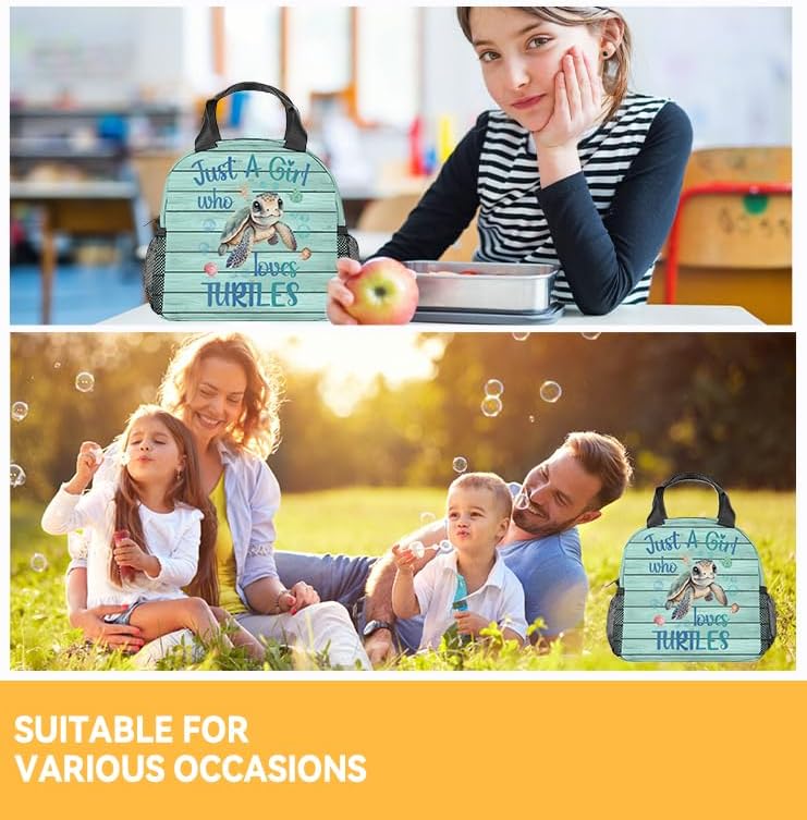 Miniatura 2 de Lonchera de tortuga marina para niñas y niños, pequeñas bolsas de almuerzo aisladas, bonita lonchera reutilizable para niños, bolsas de almuerzo