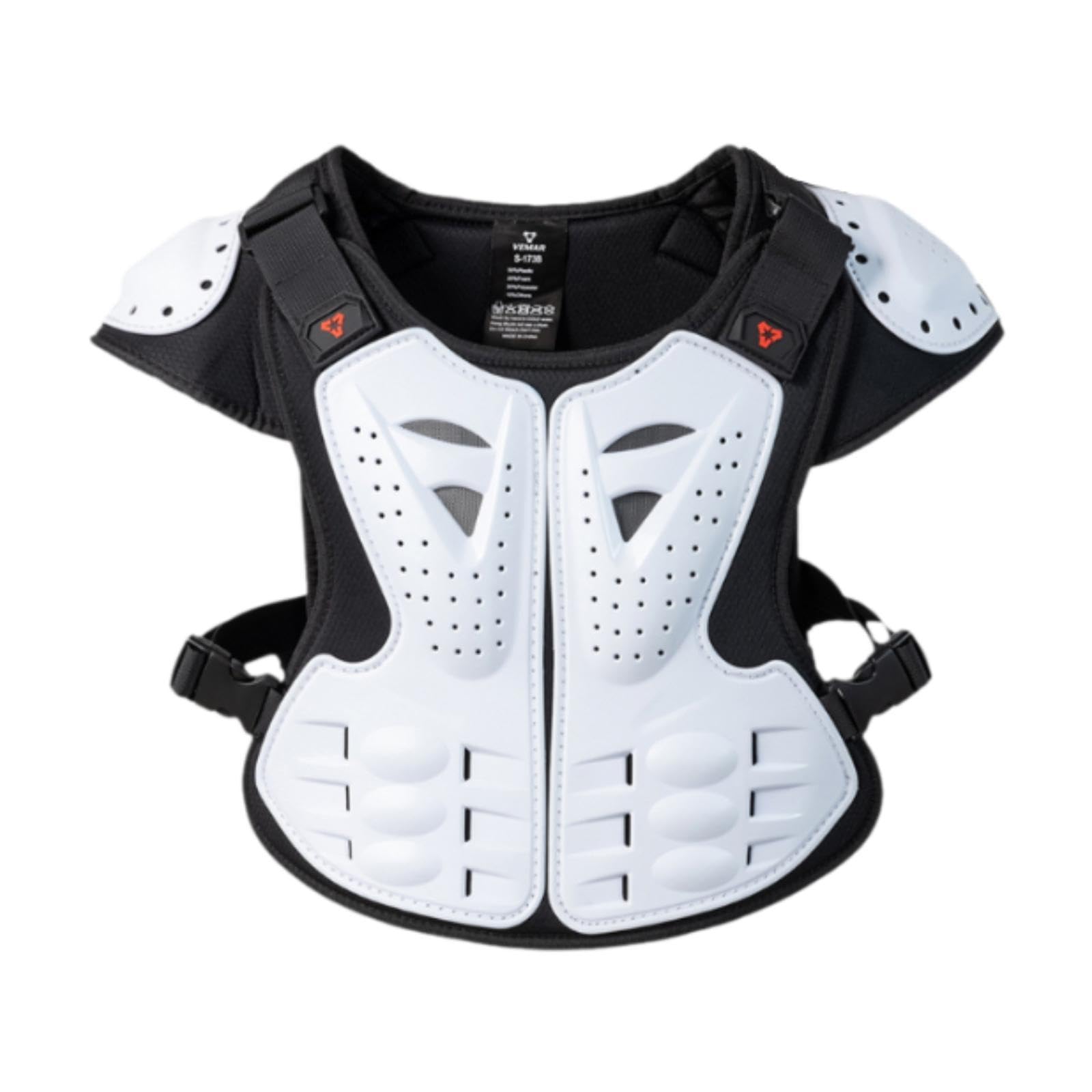 Harilla Chaleco de Motocicleta con Protección Corporal, Protección de Hombros, Chaleco Anticaída para El Pecho Y La Espalda para Patineta, Motocross Y Niños, Blanco