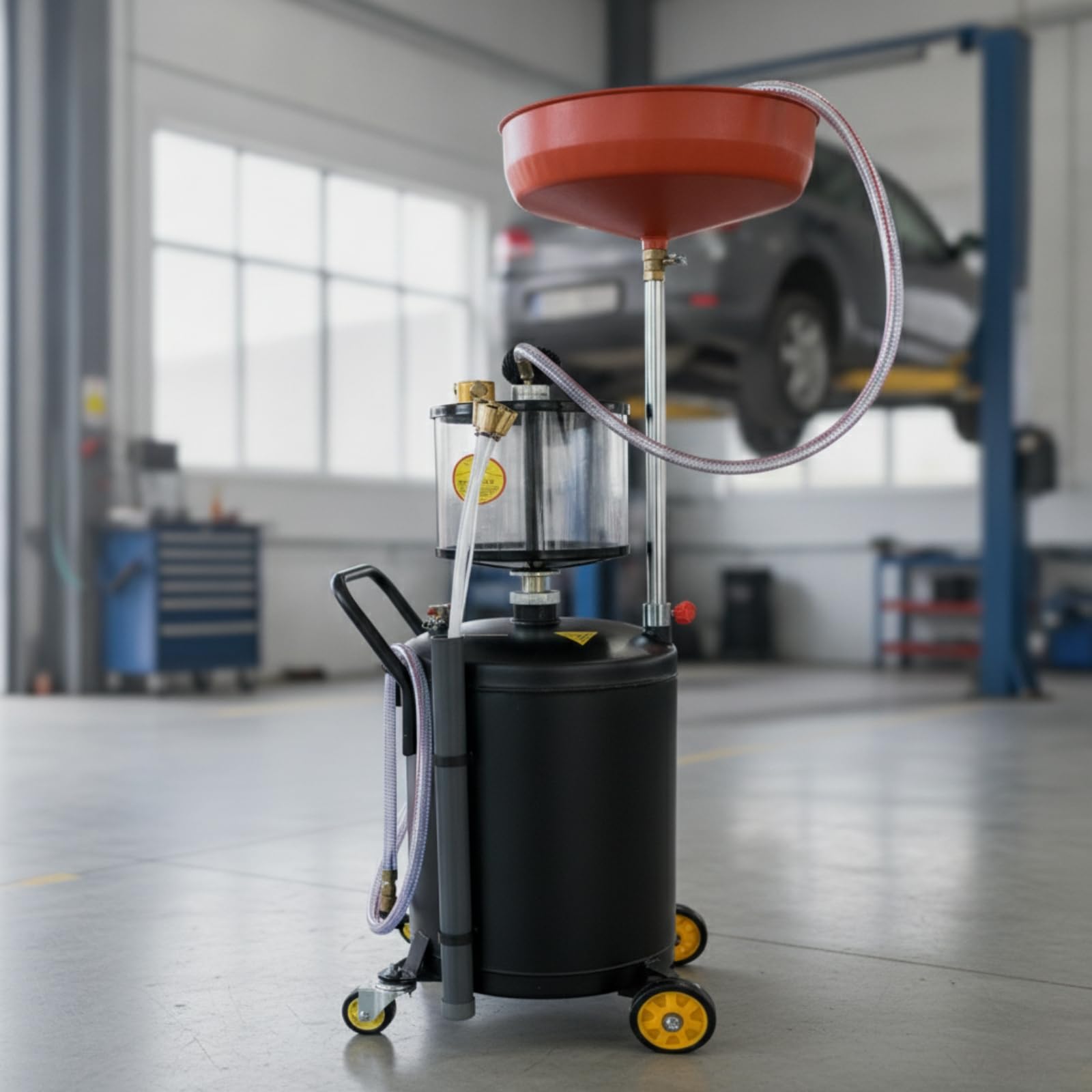 predolo Aspiratore Olio con Camera di Misura Carrellato Aspiratore di Olio con Tubo Regolabile in Altezza Attrezzatura per Officina Meccanica, Garage
