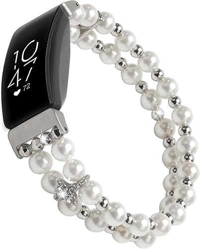 Miniatura 6 de Compatible con Fitbit Inspire HRInspire 2 & Inspire Bandas para mujeres y niñas, pulsera elástica hecha a mano con perlas de moda para Inspire