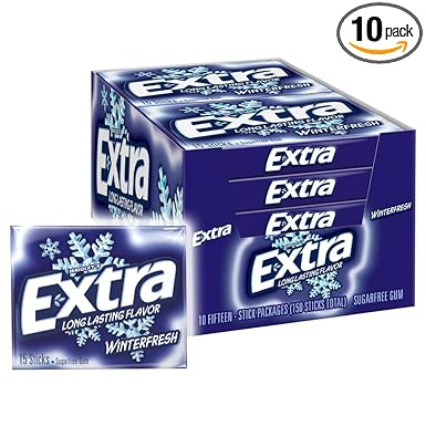 Extra Gum Winterfresh Sugarfree Gum Bulk, Individually Wrapped, Perfect for Fresh Breath at School, Work, and Travel 15 Count, Pack of 10