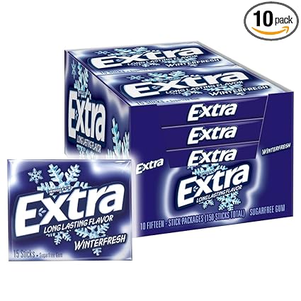 Extra Gum Winterfresh Sugarfree Gum Bulk, Individually Wrapped, Perfect for Fresh Breath at School, Work, and Travel 15 Count, Pack of 10
