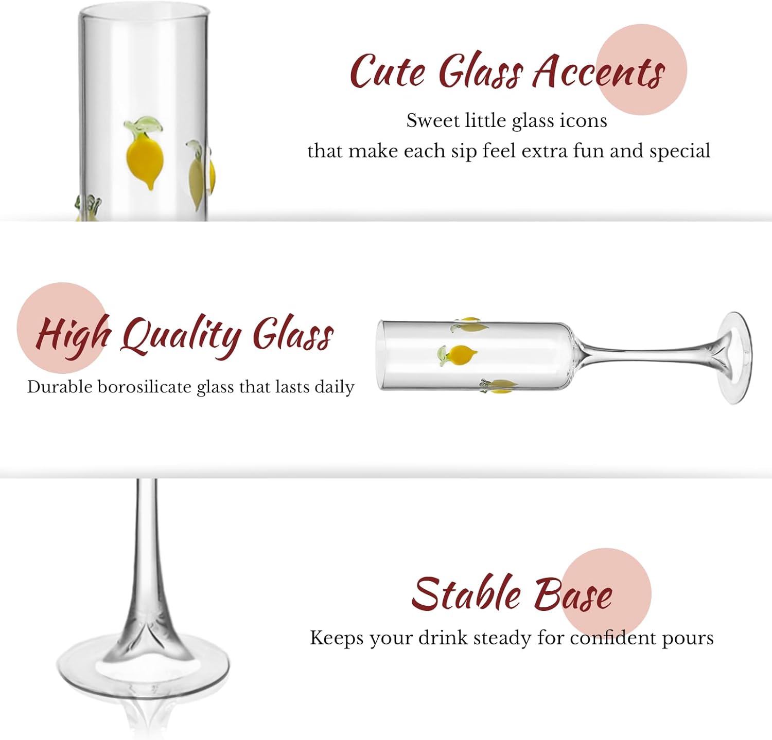 2PCS Icon Champagne Glasses High Borosilicate Glass Party Glassware, Durable & Lead-Free Decorative Drinkware, Wine Lovers Unique Gift, Party & Home Bar Use (Champagne Glass, Lemon)