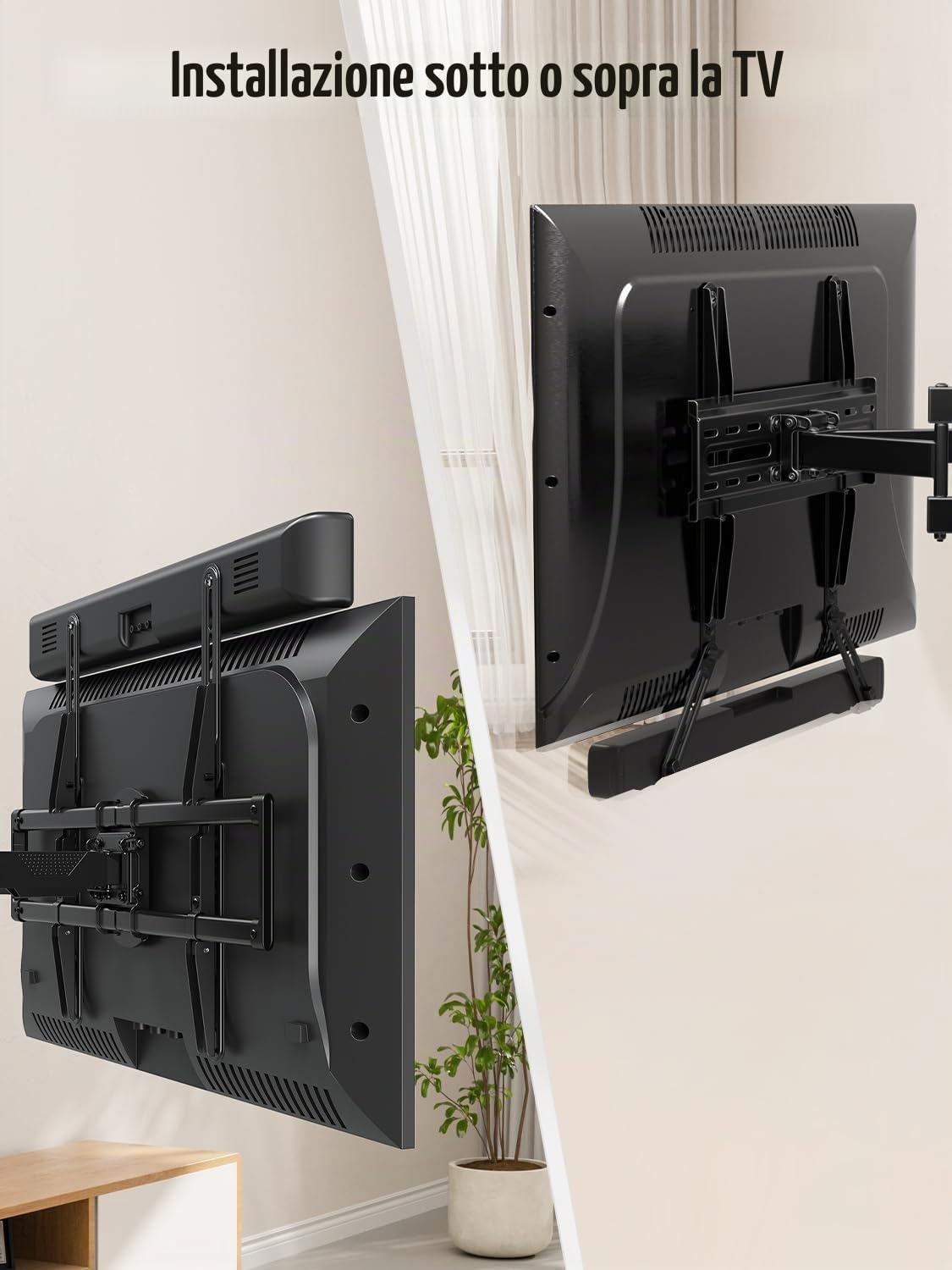 Mounting Dream - Supporto universale per soundbar, per soundbar fino a 6.8 kg, installazione sopra o sotto la TV, con piastra di estensione lunga e corta staccabili