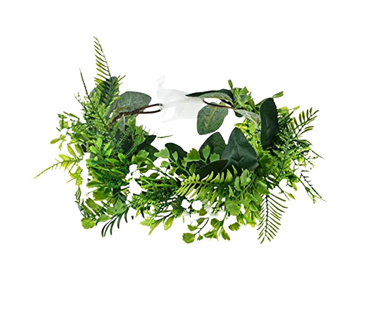 Damen Bohemian Fashion Blumenkranz Verstellbarer Grasring Krone Strand Party Floral Kopfschmuck (C- Grünes Blatt)