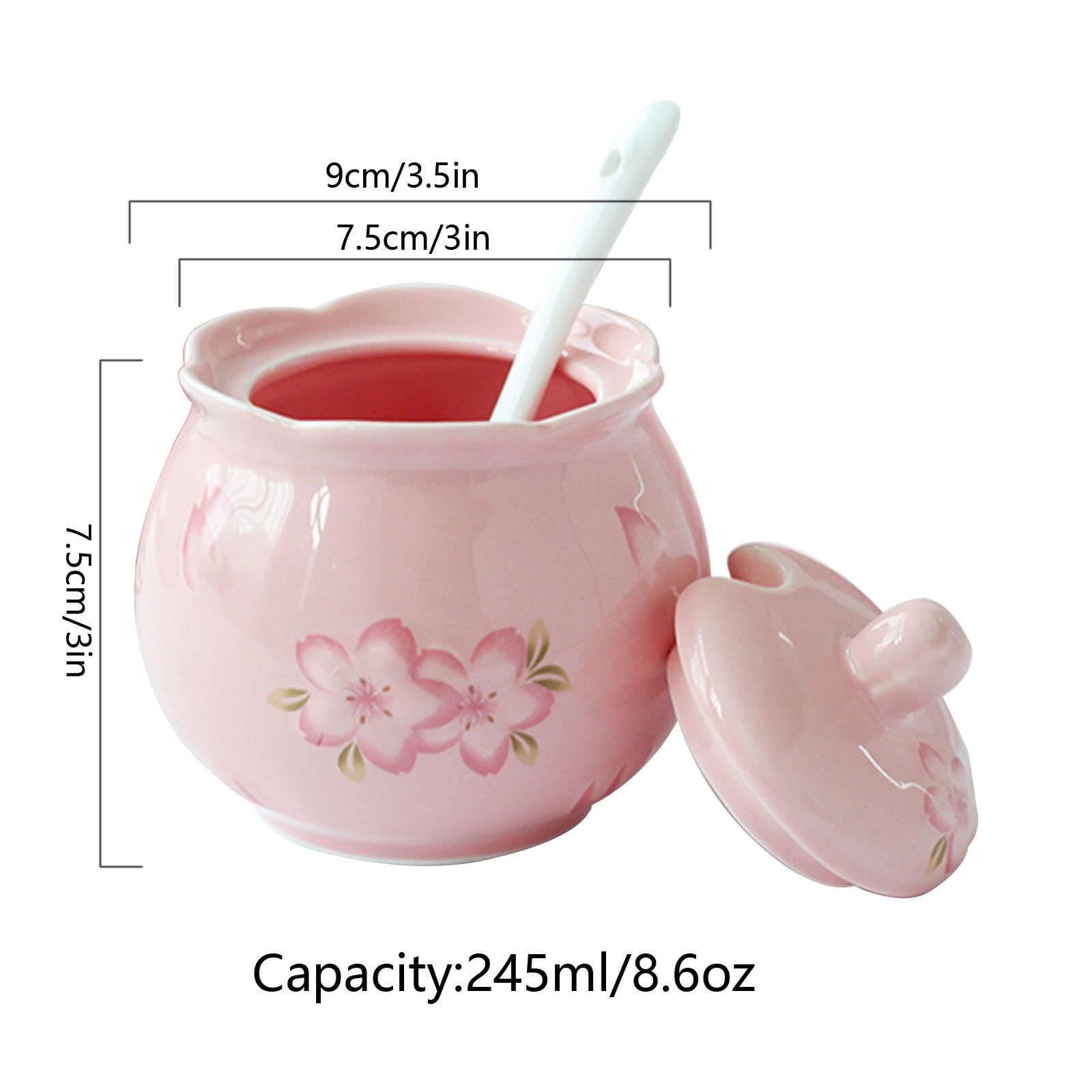 Sucrier En Porcelaine Avec Couvercle Et Cuillère - Motif Fleur - Pour Sucre, Sel, épices - Lave-vaisselle Safe