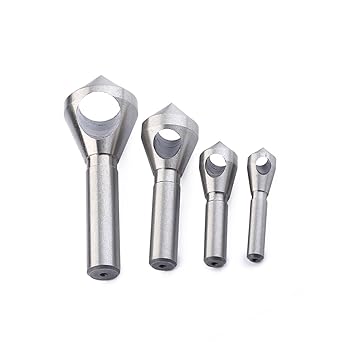 TOOLSTAR Cobalt Countersink Drill Bit, Countersink Drill with Hole 4PCS Deburring Chamfer Drill Bit Set Wood Metal Plastic Drill Bit 2-5mm 5-10mm 10-15mm 15-20mm (SILVER)