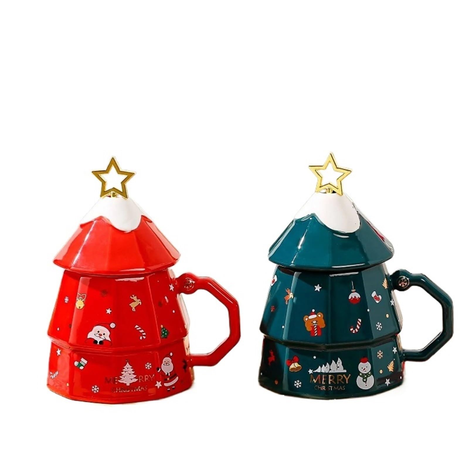 Taza de Navidad de 350ml, taza de café de alta capacidad con cuchara, decoración de ciervos, tapa for taza, desayuno de cerámica de dibujos animados, 2 uds. Para Boda