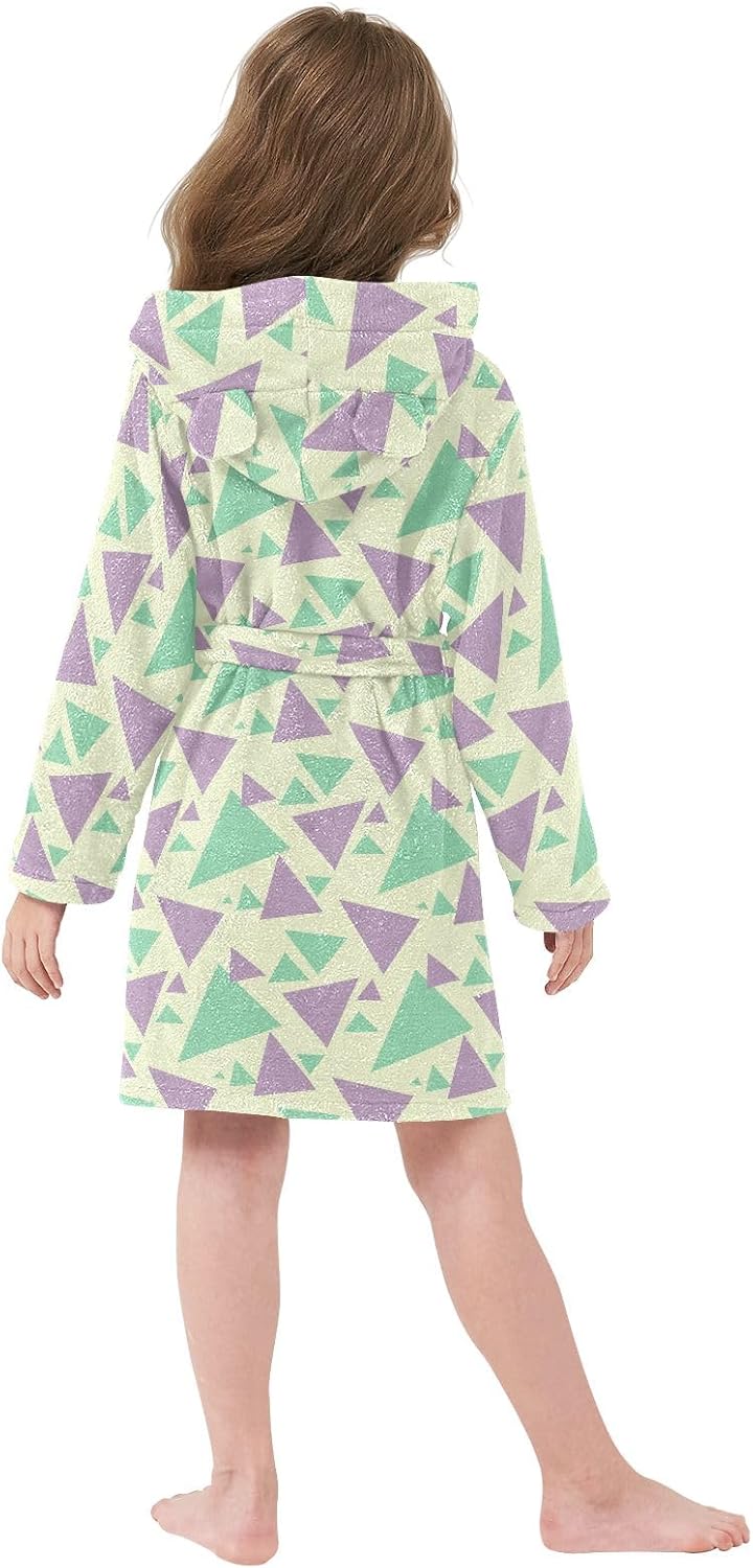Colorful Cartoon Triangle Pattern Toddler Hooded Bathrobe for Boys Girls Soft Plush Bath Towel Robe 2-12 Years