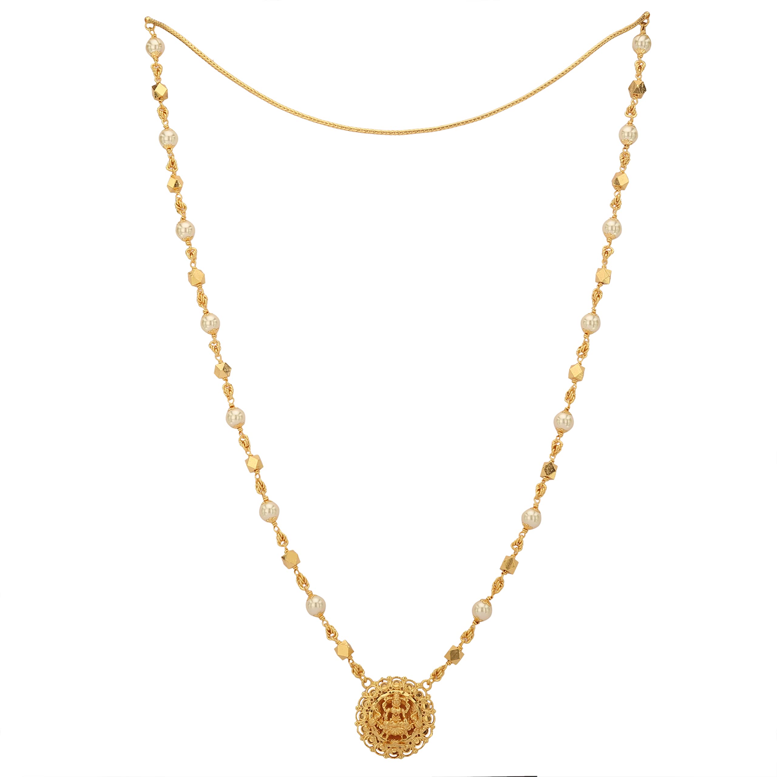 Radhas Creations Copper And Brass Traditional Round Laxmi Pendant Style White And Yellow Beads Chain Necklace For Women | Fashion Jewellery Necklace For Women & Girls No.1069 (B0BRJGCK9G) Amazon Price History, Amazon Price Tracker