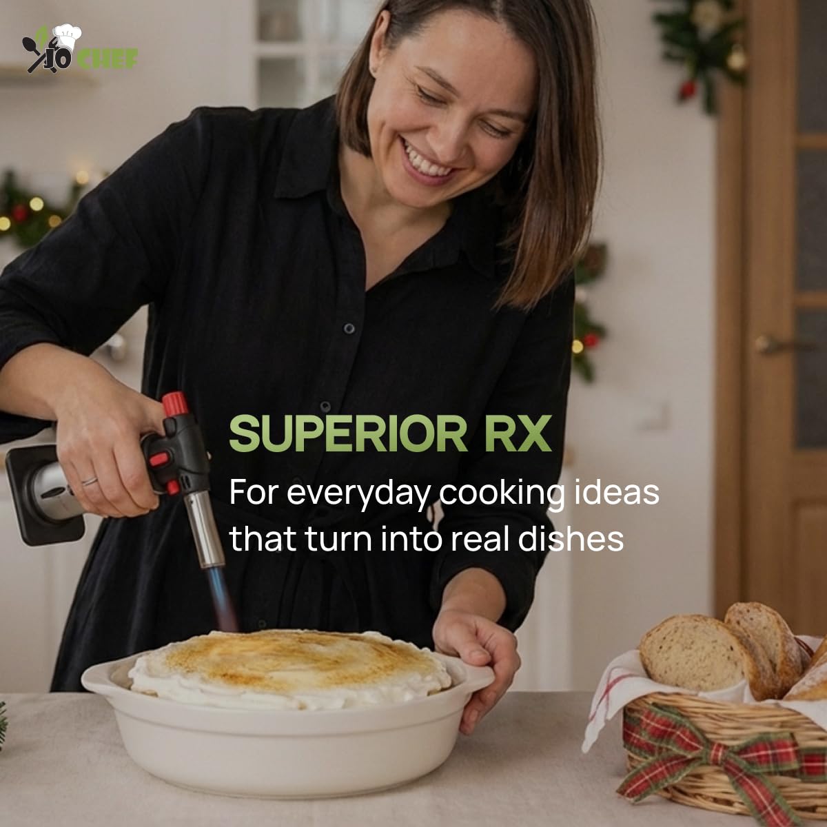 Jo Chef profesional soplete de cocina – rellenable de aluminio Crème brulee soplete – llama ajustable y cierre de seguridad + indicador de combustible – Para cocinar, hornear, barbacoa – libre