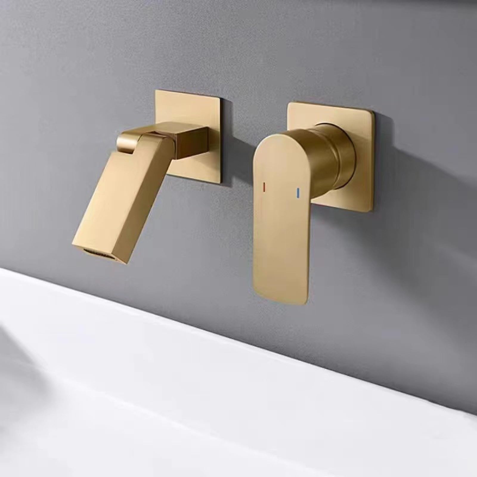 Fanjubei String Gold All-Copper Concealed Hot And Cold Folding Basin Faucet, Brushed Gold