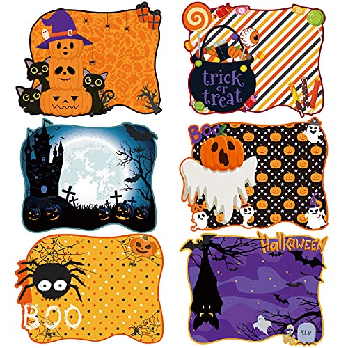 MCEAST 6 Pack Halloween Plastic Placemats Halloween Pumpkin Spider Ghost Waterproof Table Mats Assorted 6 Styles Halloween Party Table Decorations for Home Kitchen Dining, 16 x 12 Inches