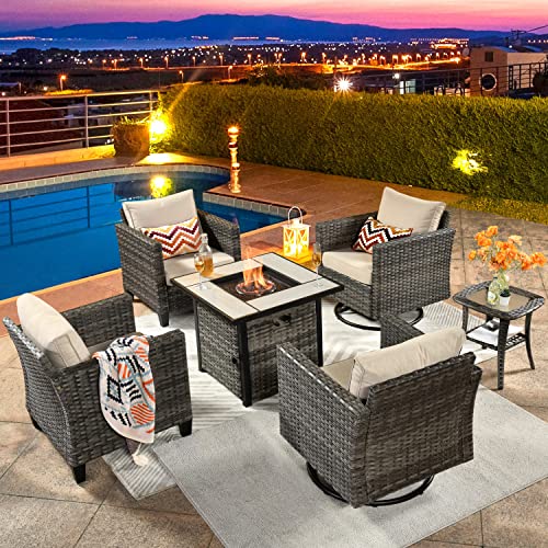 HOOOWOOO Patio Outdoor Conversation Set with Fire Pit Table,Small 6