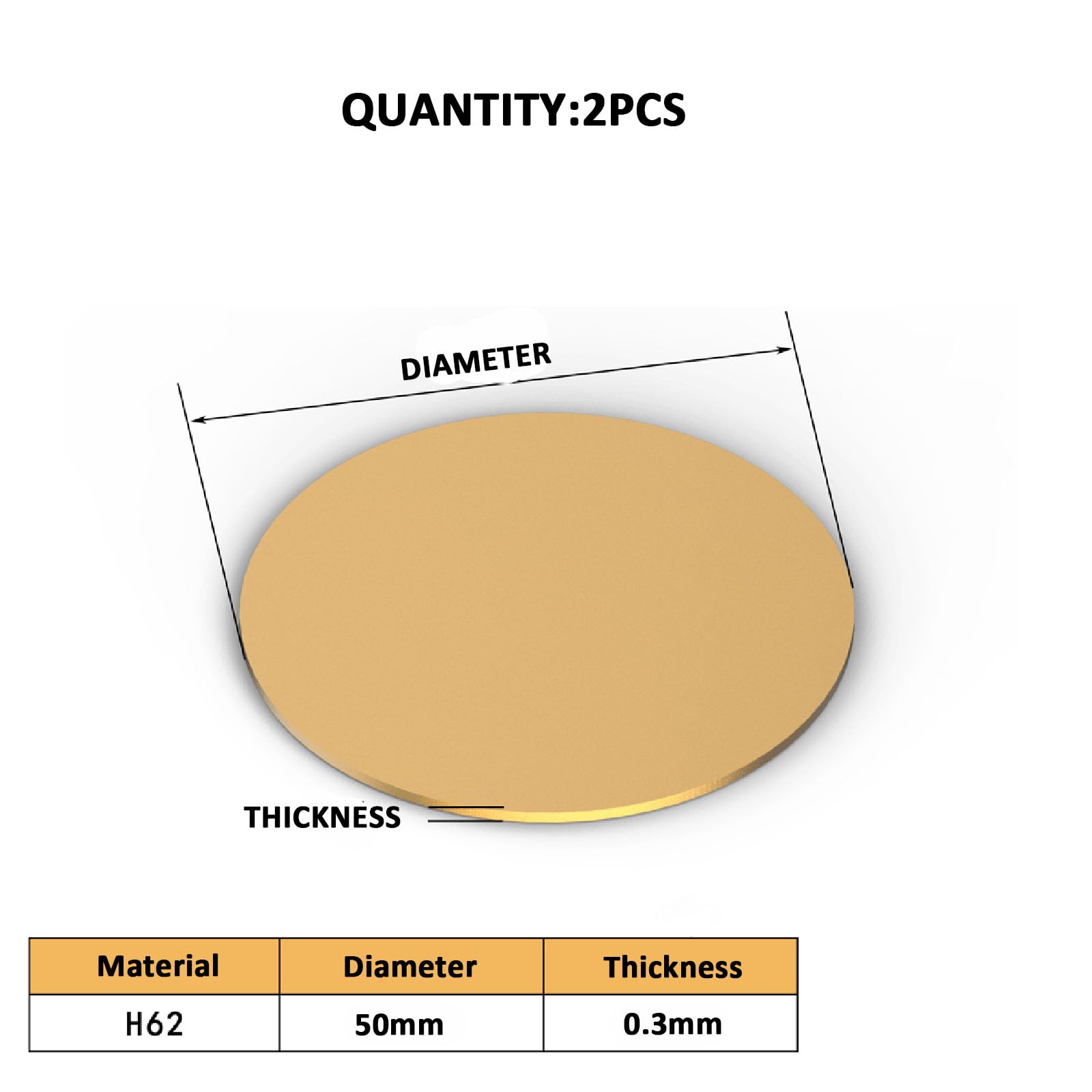 COYOUCO 2 Pcs Brass Round Plates Thickness 0.3mm Diameter from 15mm-70mm Brass Disc Suitable for Crafts, Models, and Repairs,50mm
