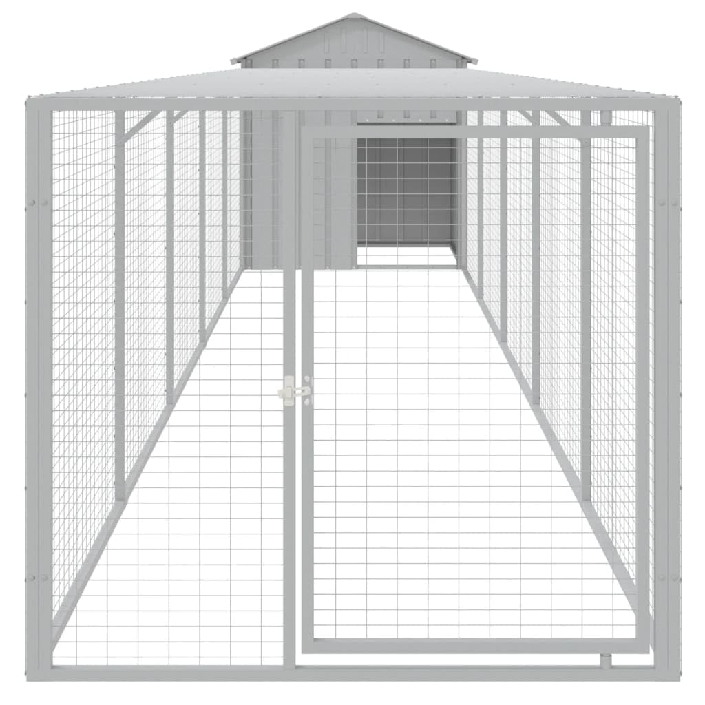 vidaXL Gallinero con Corral, Jaula de Gallinas Pollos con Tejado, Caseta Recinto de Animales, Gallinero de Exterior, Acero Galvanizado Gris Claro
