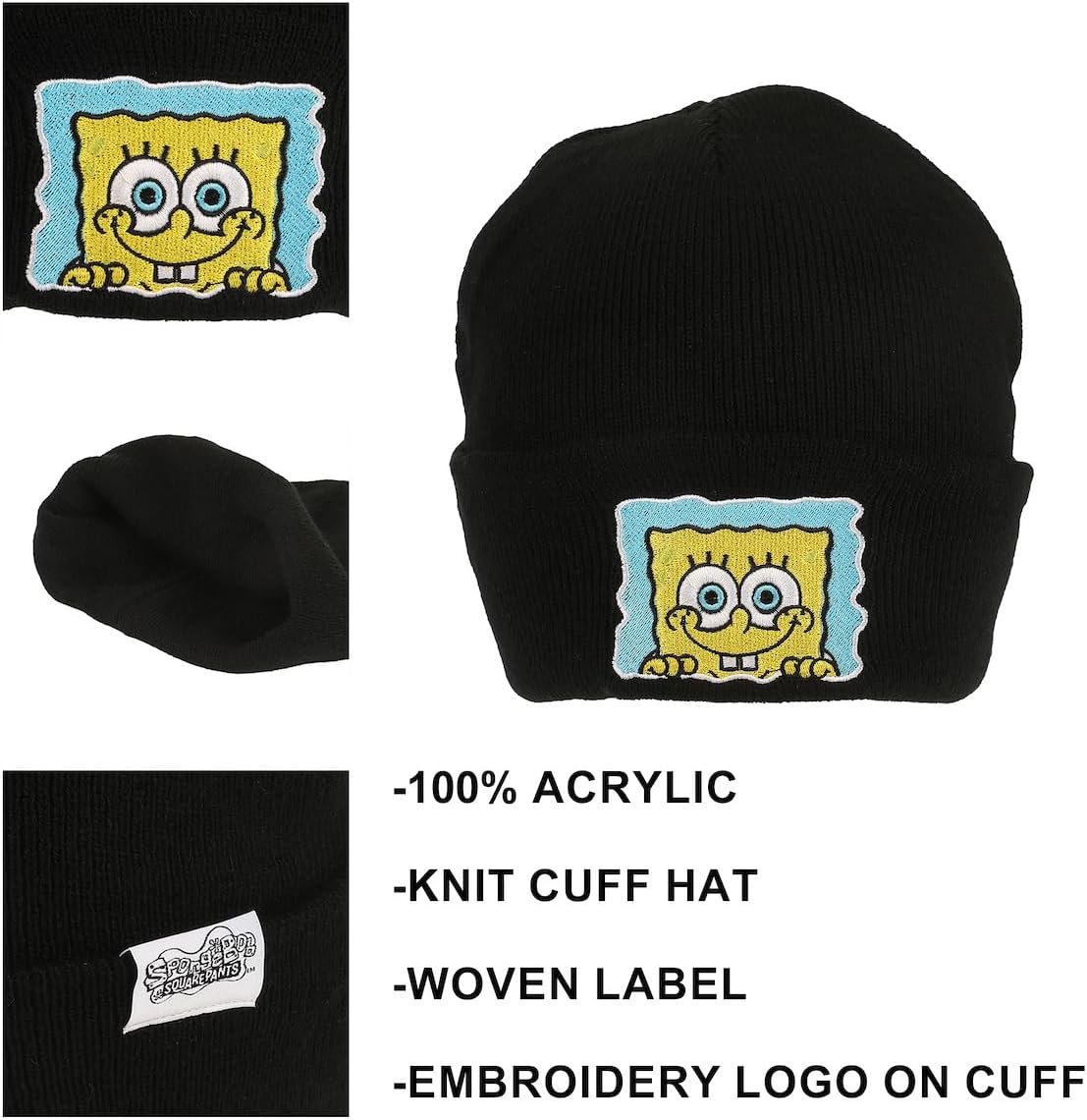 Spongebob Squarepants Embroidery Acrylic Knit Standard Cuff Beanie - Image 2
