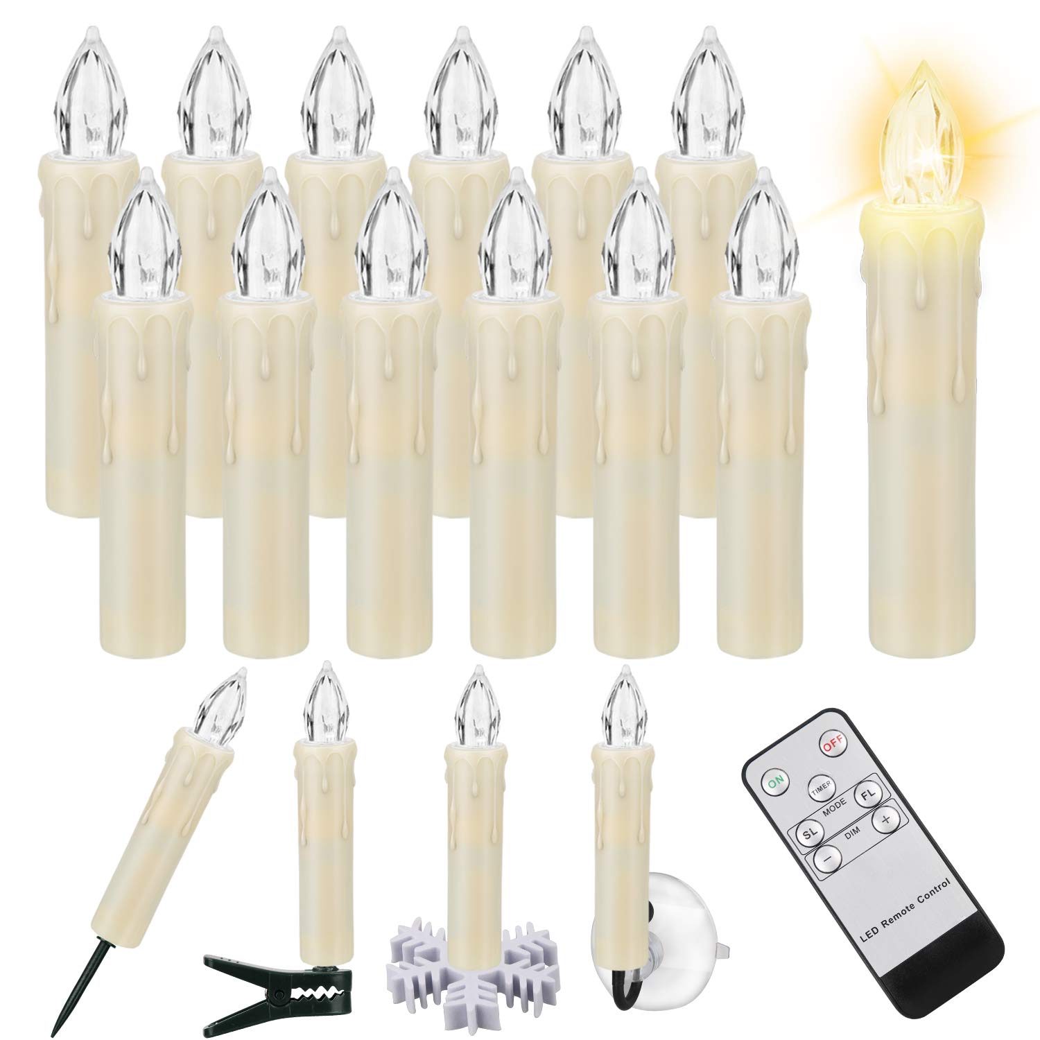 12 PCS LED Window Candle Flameless Taper Candle,Battery Operated Flickering Candle Lights, with Remote Timer Function, Ideal for Indoor and Outdoor Christmas Tree Candles Garden Wedding Harry Potter