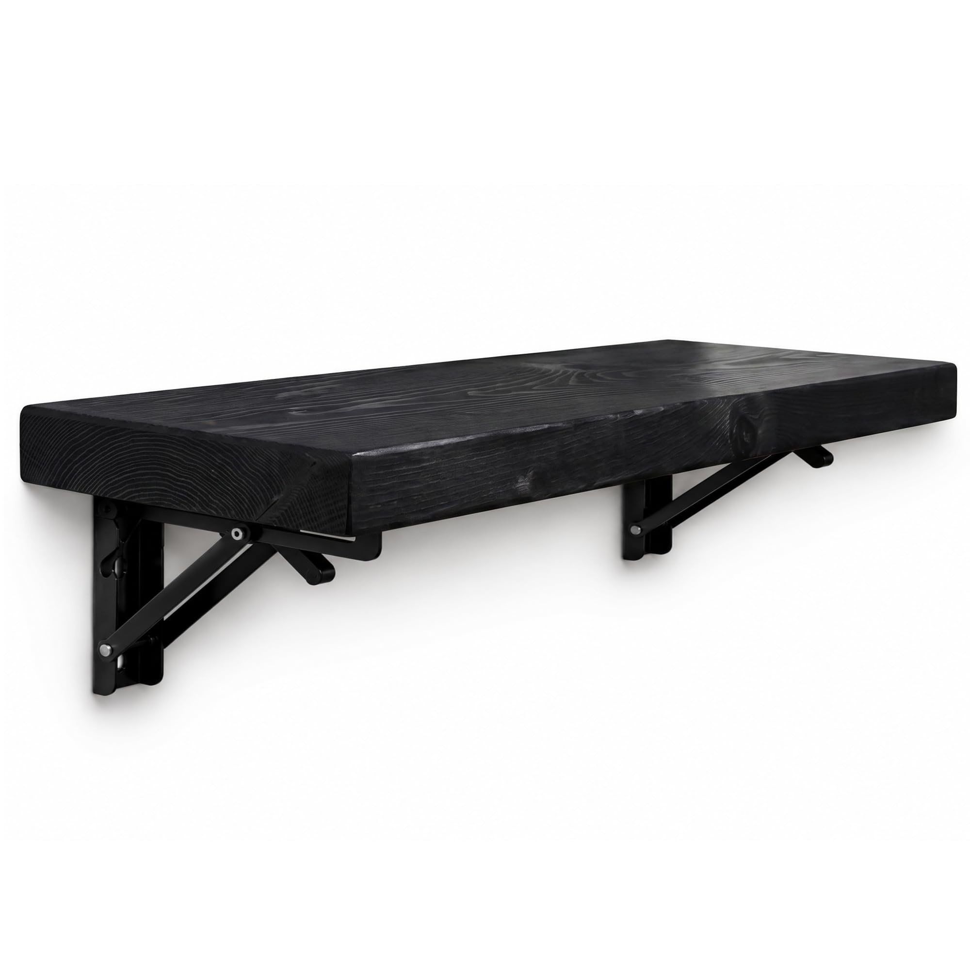 MKGT Rustic Folding Wall Mounted Breakfast Bar Table – Space Saving Fold Down Shelf Desk with Heavy Duty Brackets for Kitchen & Small Spaces (Black, 60cm) — image 1