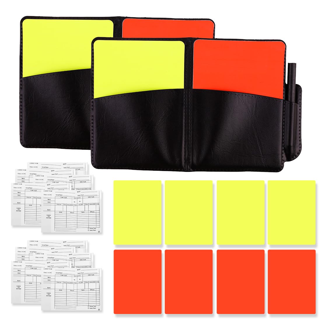 2 Piezas Juego de Tarjetas de Árbitro Deportivo de Fútbol 10 Tarjeta Roja Tarjeta Amarilla Con Accesorios para Bolígrafo y Estuche Libros de Puntuación Juegos de Fútbol