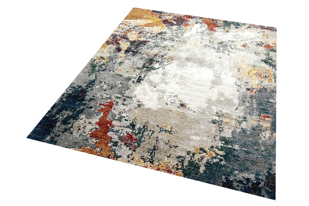 Teppich-Traum Tapis Moderne Couloir Salon Design Abstrait Gris Bleu Rouge - Entretien Facile Größe 140x200 cm